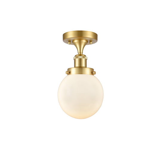 Innovations Beacon 6in 1-Light Semi-Flush Mount | Modern Transitional Satin Gold Steel and Matte White Frosted Glass | Hallway & | Model 916-1C-SG-G201-6