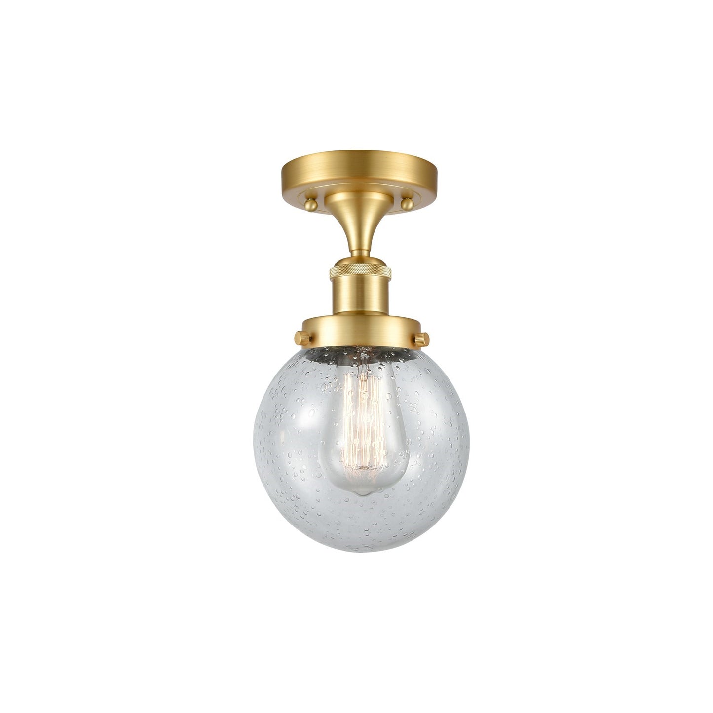 Innovations Beacon 6in 1-Light Semi-Flush Mount | Modern Transitional Satin Gold Steel and Seedy Glass | Hallway & Entryway | Model 916-1C-SG-G204-6