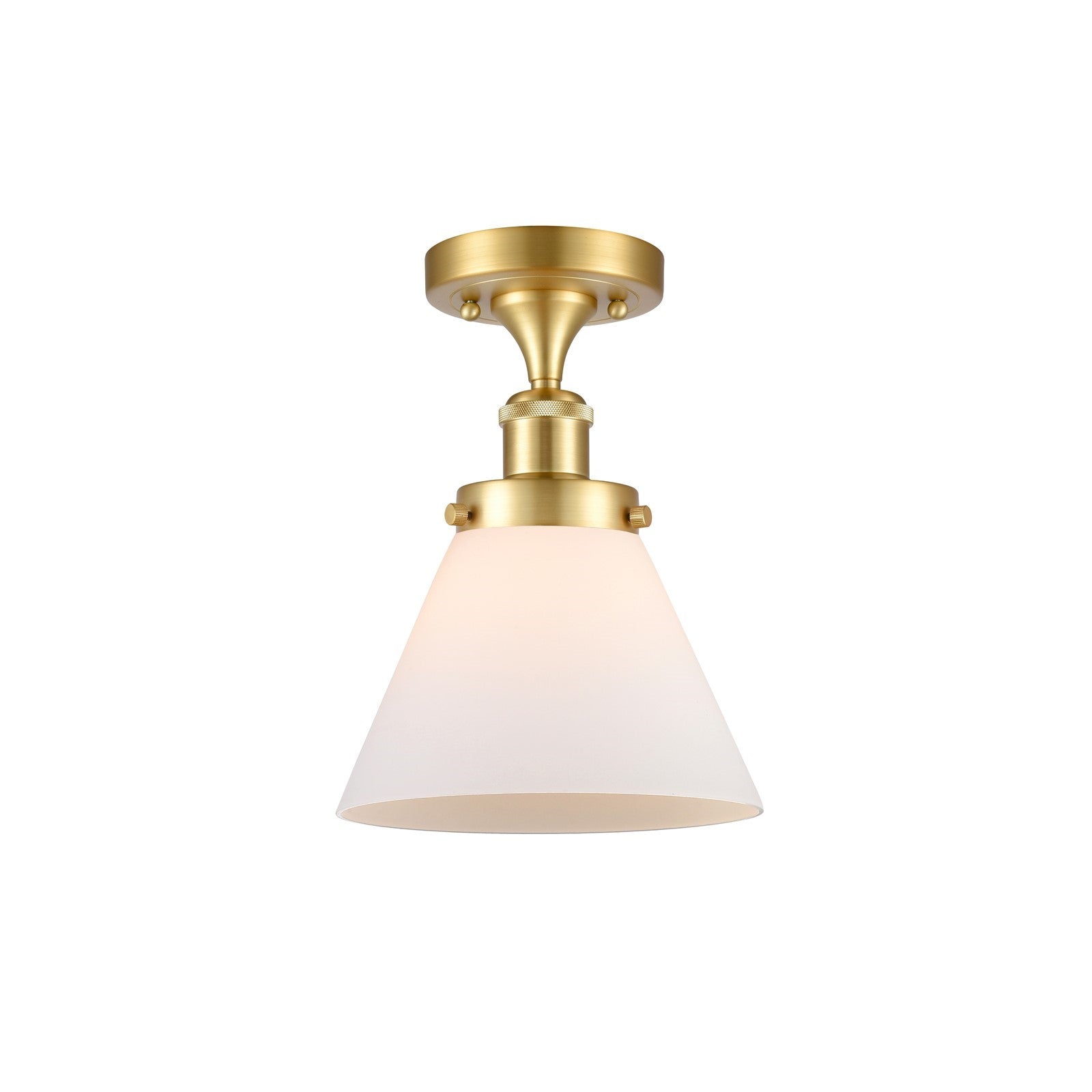 Innovations Cone 8in 1-Light Semi-Flush Mount | Industrial Transitional Satin Gold Steel and Matte White Glass | Hallway & Entryway | Model 916-1C-SG-G41