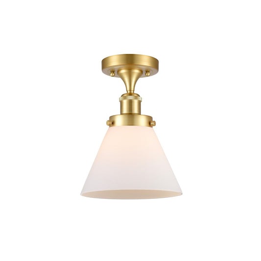 Innovations Cone 8in 1-Light Semi-Flush Mount | Industrial Transitional Satin Gold Steel and Matte White Glass | Hallway & Entryway | Model 916-1C-SG-G41
