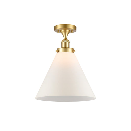 Innovations Cone 12in 1-Light Semi-Flush Mount | Industrial Transitional Satin Gold Steel and Matte White Glass | Hallway & | Model 916-1C-SG-G41-L