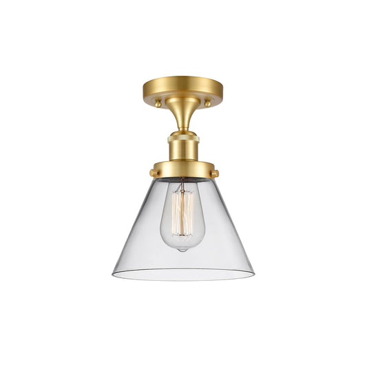 Innovations Cone 8in 1-Light Semi-Flush Mount | Industrial Satin Gold Steel and Clear Glass | Entryway & Hallway | 8 x 8 x 13 in | Model 916-1C-SG-G42