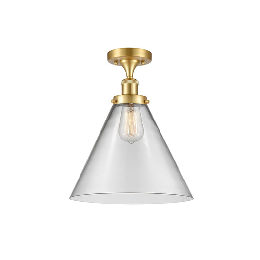 Innovations Cone 12in 1-Light Semi-Flush Mount | Industrial Satin Gold Steel and Clear Glass | Entryway & Hallway | 12 x 12 x 13 in | Model 916-1C-SG-G42-L