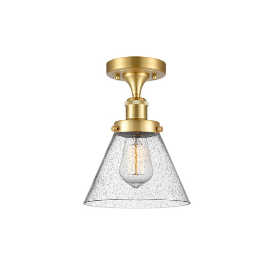 Innovations Cone 8in 1-Light Semi-Flush Mount | Industrial Satin Gold Steel and Seedy Glass | Entryway & Hallway | 8 x 8 x 13 in | Model 916-1C-SG-G44