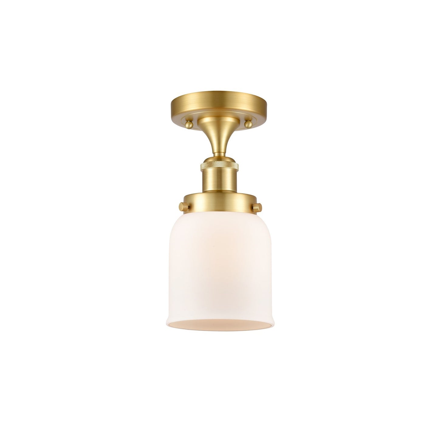 Innovations Bell 5in 1-Light Semi-Flush Mount | Industrial Satin Gold Steel and Matte White Frosted Glass | Entryway & Hallway | Model 916-1C-SG-G51