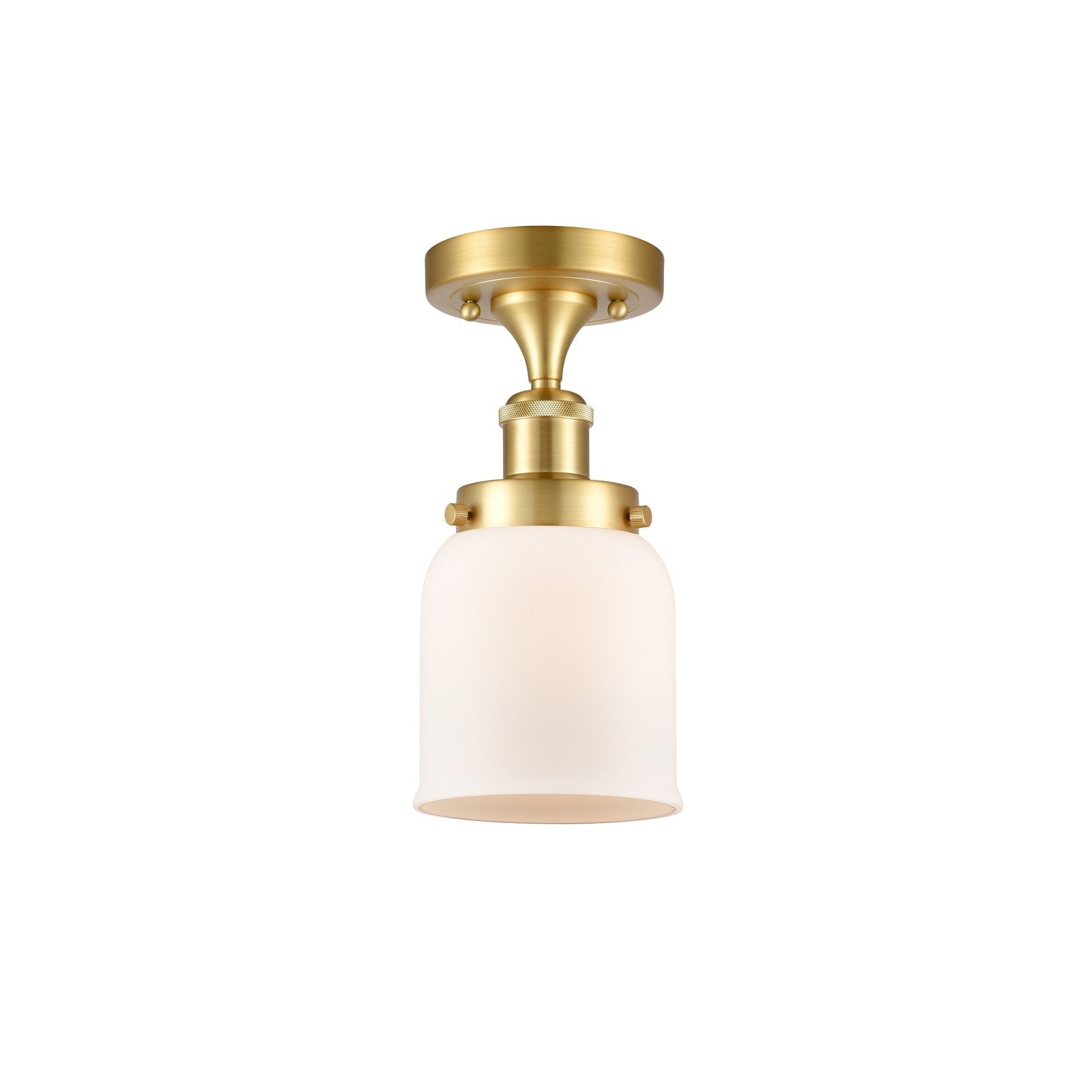 Innovations Bell 5in 1-Light Semi-Flush Mount | Industrial Satin Gold Steel and Matte White Frosted Glass | Entryway & Hallway | Model 916-1C-SG-G51