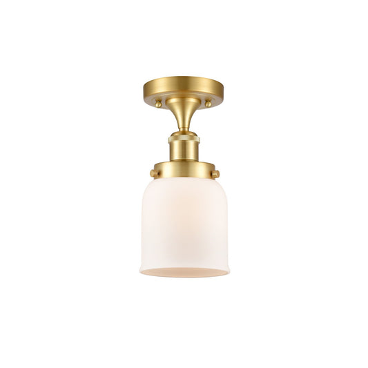 Innovations Bell 5in 1-Light Semi-Flush Mount | Industrial Satin Gold Steel and Matte White Frosted Glass | Entryway & Hallway | Model 916-1C-SG-G51