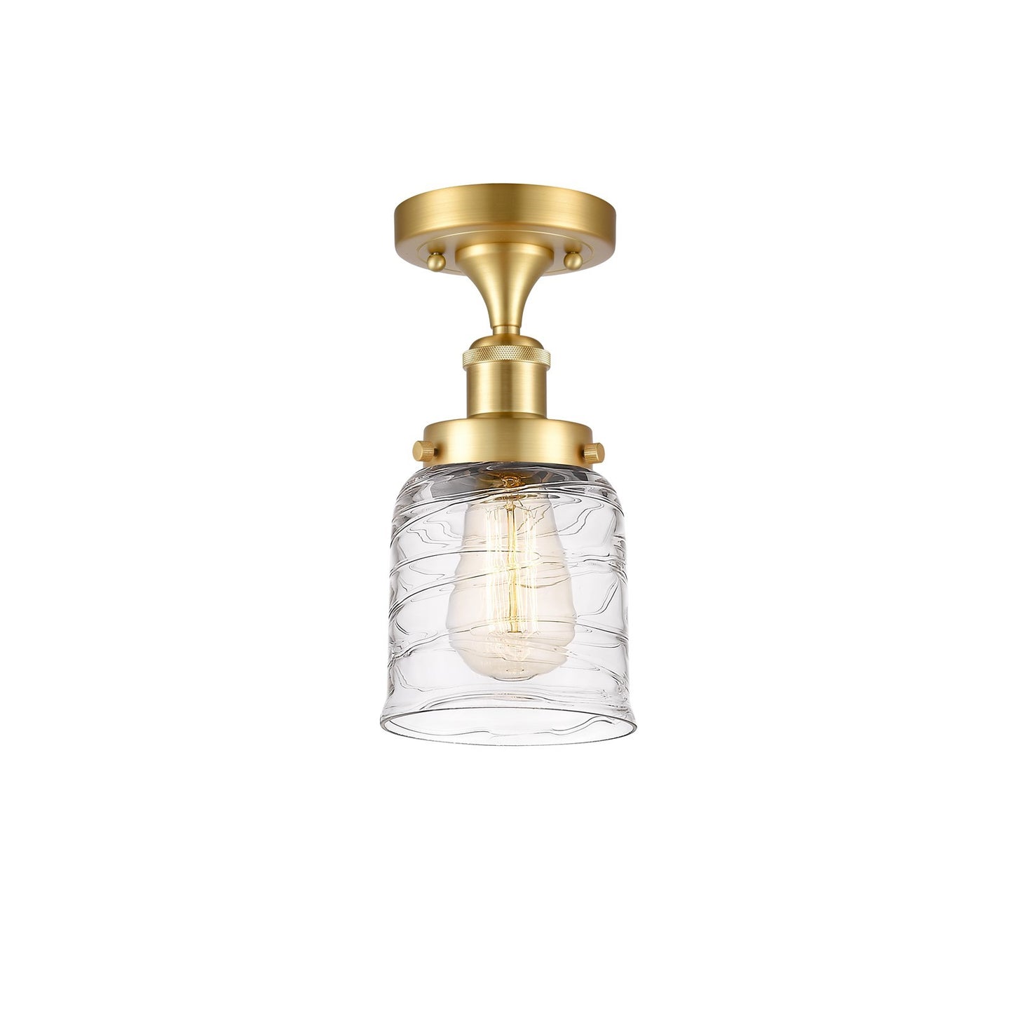 Innovations Bell 5in 1-Light Semi-Flush Mount | Industrial Satin Gold Steel and Clear Deco Swirl Glass | Entryway & Hallway | Model 916-1C-SG-G513