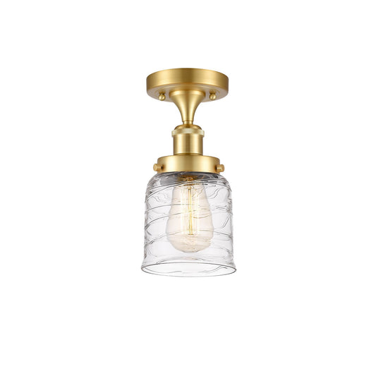 Innovations Bell 5in 1-Light Semi-Flush Mount | Industrial Satin Gold Steel and Clear Deco Swirl Glass | Entryway & Hallway | Model 916-1C-SG-G513