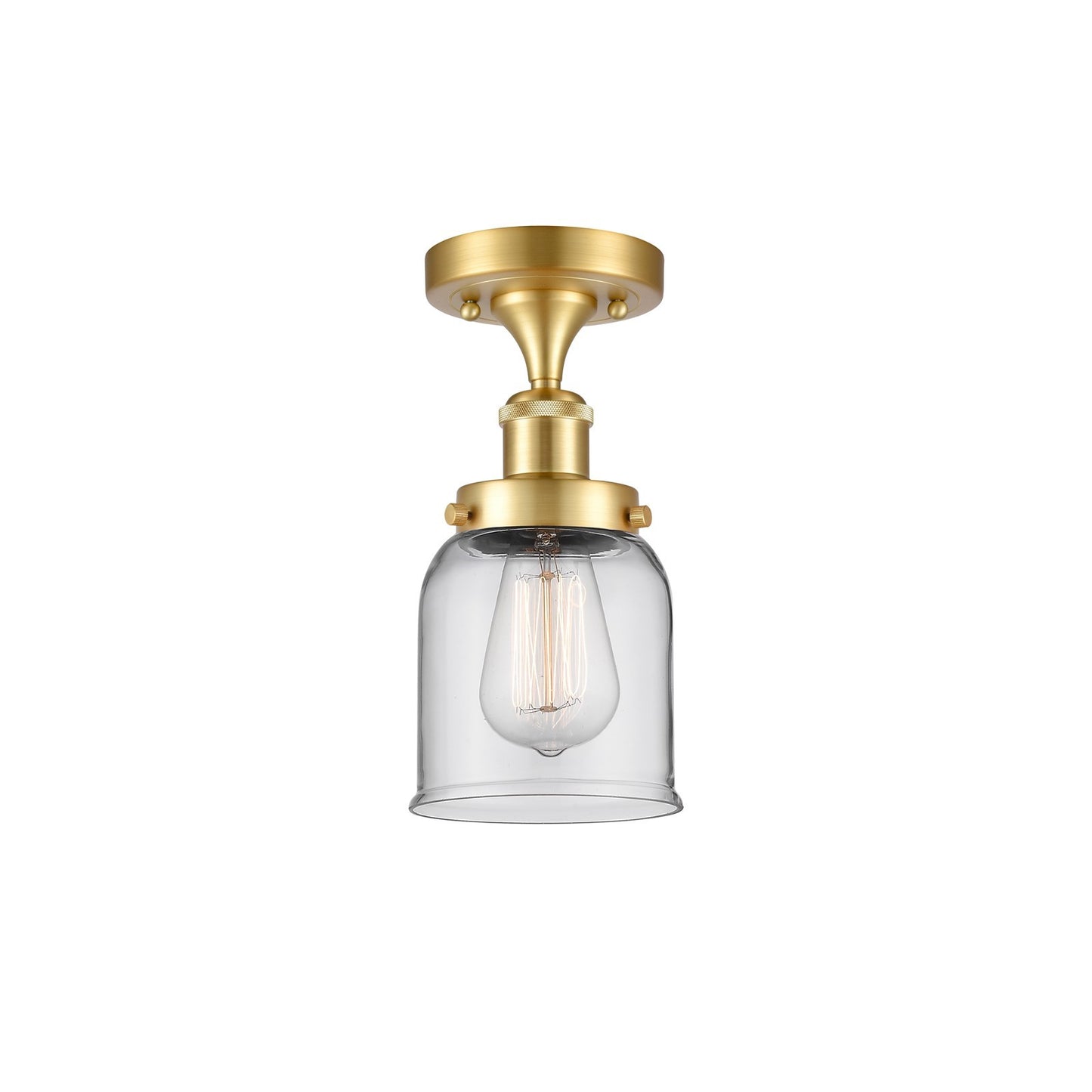 Innovations Bell 5in 1-Light Semi-Flush Mount | Industrial Satin Gold Steel and Clear Glass | Entryway & Hallway | 5 x 11 in | Model 916-1C-SG-G52