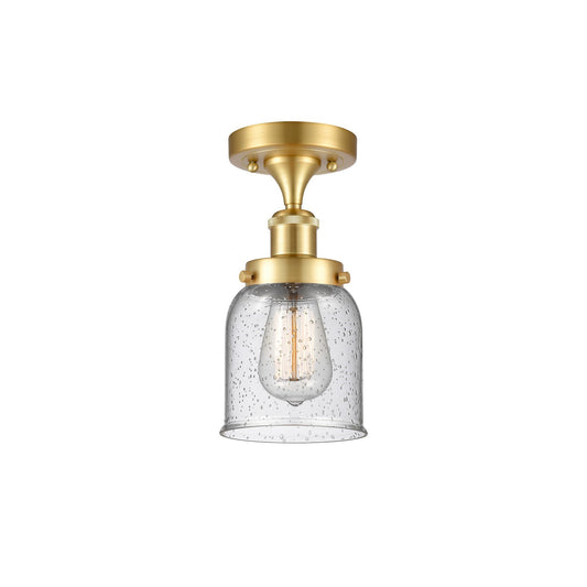 Innovations Bell 5in 1-Light Semi-Flush Mount | Industrial Satin Gold Steel and Seedy Glass | Hallway & Entryway | 5 x 5 x 11 in | Model 916-1C-SG-G54