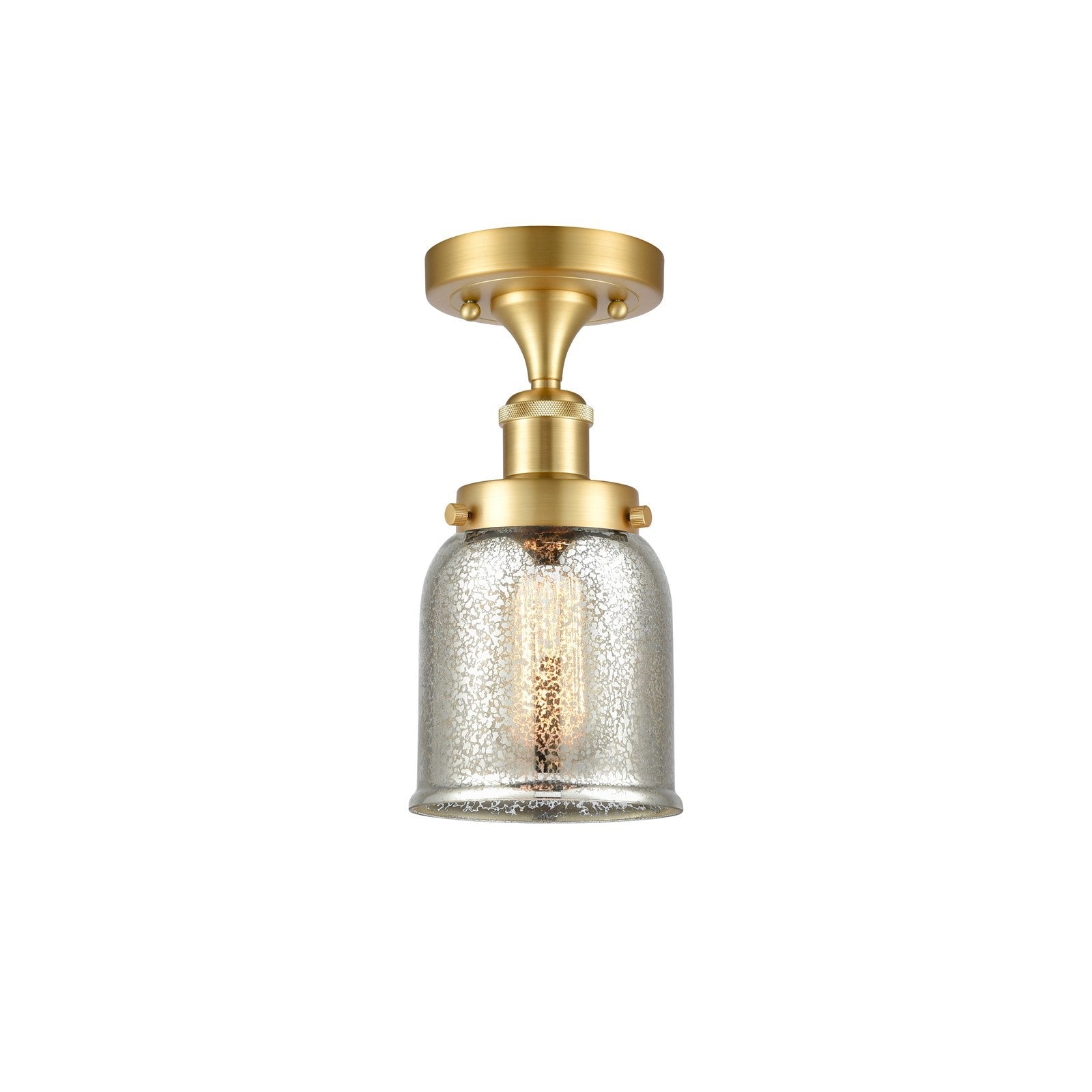 Innovations Bell 5in 1-Light Semi-Flush Mount | Industrial Satin Gold Steel and Silver Plated Mercury Glass | Hallway & Entryway | Model 916-1C-SG-G58