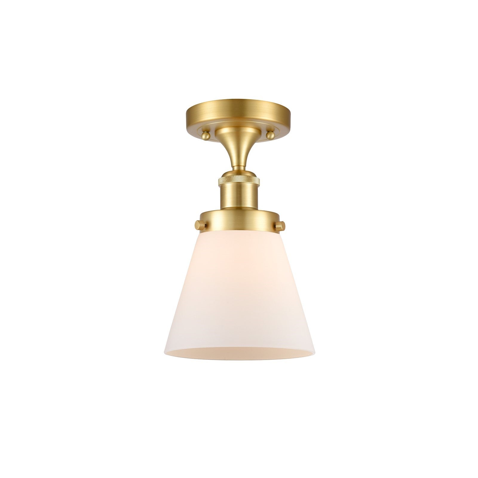 Innovations Cone 6in 1-Light Semi-Flush Mount | Industrial Satin Gold Steel and Matte White Glass | Hallway & Entryway | Model 916-1C-SG-G61
