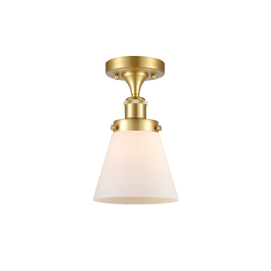 Innovations Cone 6in 1-Light Semi-Flush Mount | Industrial Satin Gold Steel and Matte White Glass | Hallway & Entryway | Model 916-1C-SG-G61