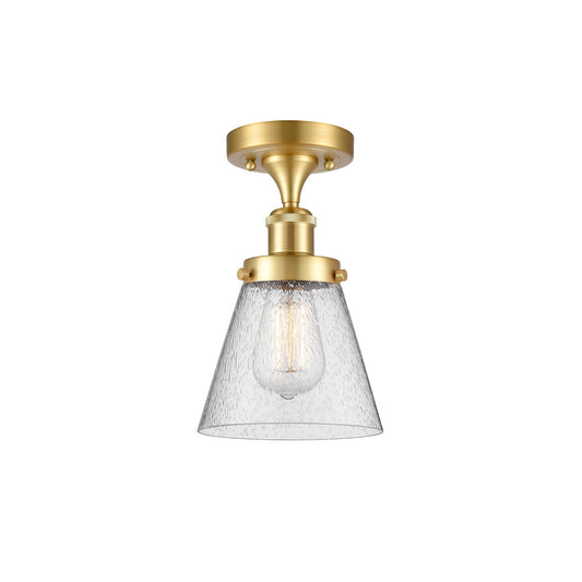 Innovations Cone 6in 1-Light Semi-Flush Mount | Industrial Satin Gold Steel and Seedy Glass | Hallway & Entryway | 6 x 11 in | Model 916-1C-SG-G64