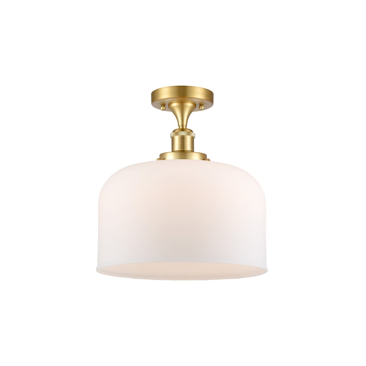 Innovations Bell 12in 1-Light Semi-Flush Mount | Industrial Satin Gold Steel and Matte White Frosted Glass | Kitchen & Hallway | Model 916-1C-SG-G71-L