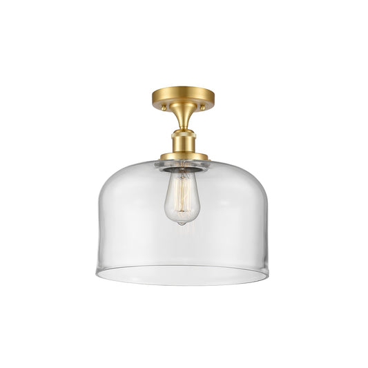 Innovations Bell 12in 1-Light Semi-Flush Mount | Industrial Satin Gold Steel and Clear Glass | Kitchen & Hallway | 12 x 12 x 13 in | Model 916-1C-SG-G72-L