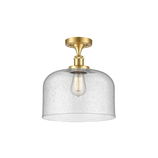 Innovations Bell 12in 1-Light Semi-Flush Mount | Industrial Satin Gold Steel and Seedy Glass | Foyer & Hallway | 12 x 12 x 13 in | Model 916-1C-SG-G74-L
