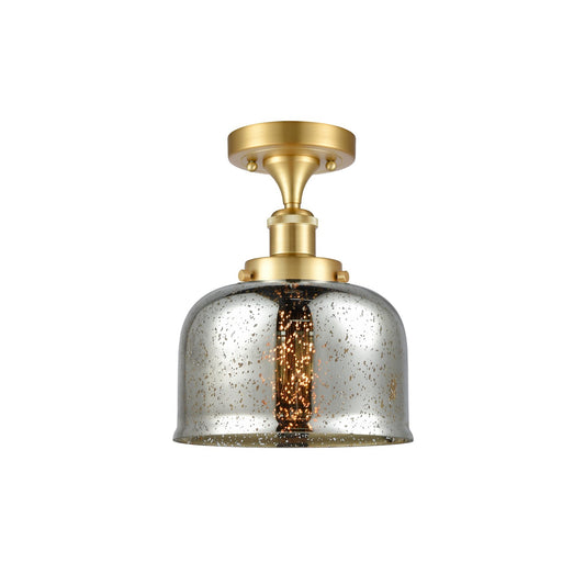 Innovations Bell 8in 1-Light Semi-Flush Mount | Industrial Satin Gold Steel and Silver Plated Mercury Glass | Entryway & Covered | Model 916-1C-SG-G78