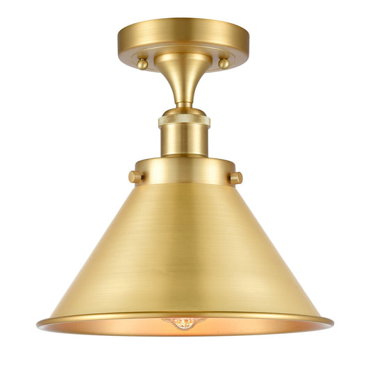 Innovations Briarcliff 10in 1-Light Semi-Flush Mount | Industrial Satin Gold Steel and Cast Brass with Satin Gold Metal Shade | Model 916-1C-SG-M10-SG