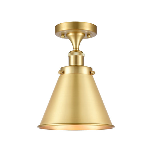 Innovations Appalachian 7in 1-Light Semi-Flush Mount | Industrial Satin Gold Steel and Cast Brass with Satin Gold Metal Shade | Model 916-1C-SG-M13-SG