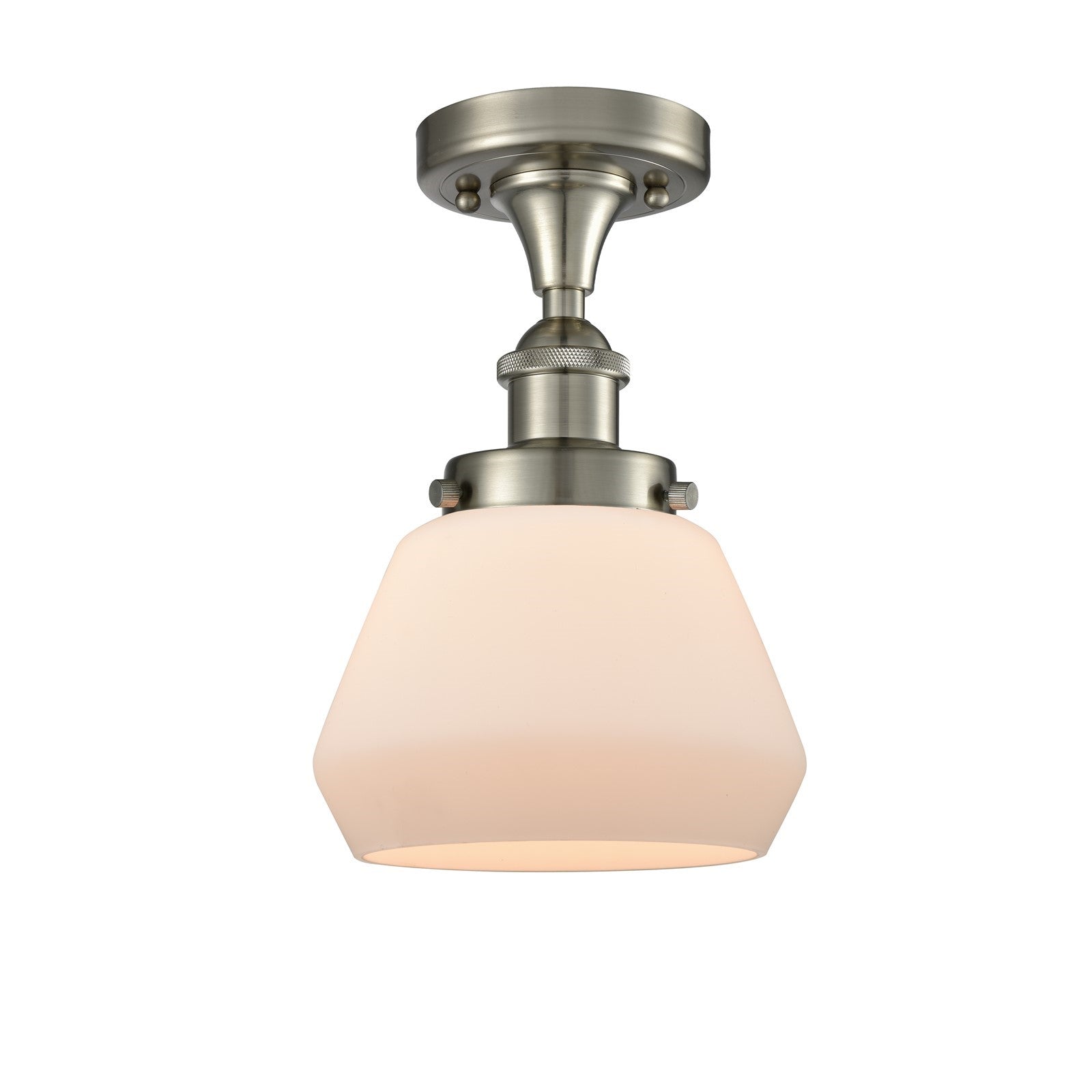 Innovations Fulton 7in 1-Light Semi-Flush Mount | Modern Transitional Brushed Satin Nickel Steel and Matte White Frosted Glass | Model 916-1C-SN-G171