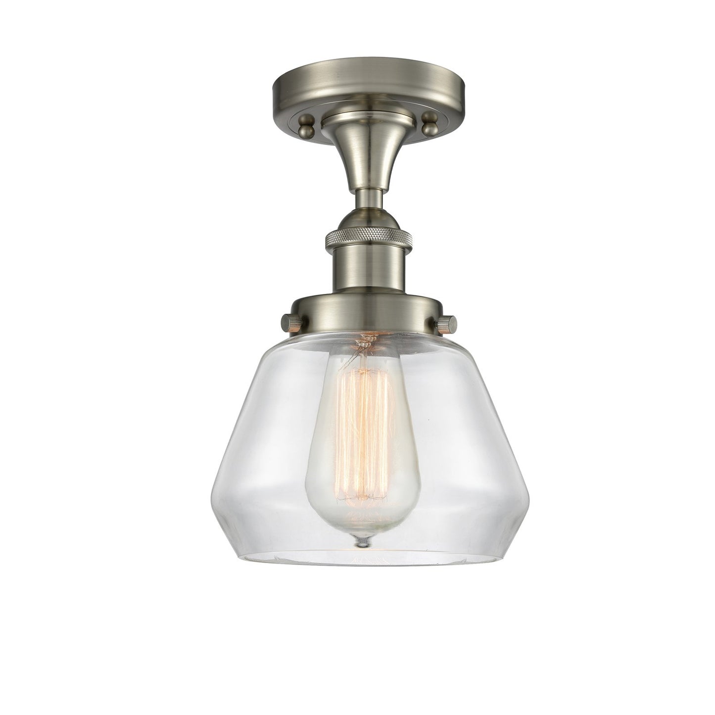 Innovations Fulton 7in 1-Light Semi-Flush Mount | Modern Contempo Brushed Satin Nickel and Clear Glass | Hallway & Entryway | Model 916-1C-SN-G172
