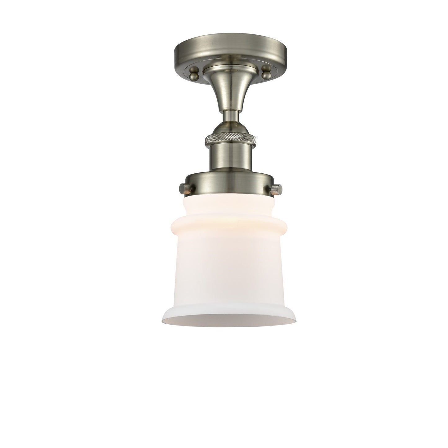 Innovations Canton 5.25in 1-Light Semi-Flush Mount | Modern Contempo Brushed Satin Nickel and Matte White Frosted Glass | Hallway | Model 916-1C-SN-G181S