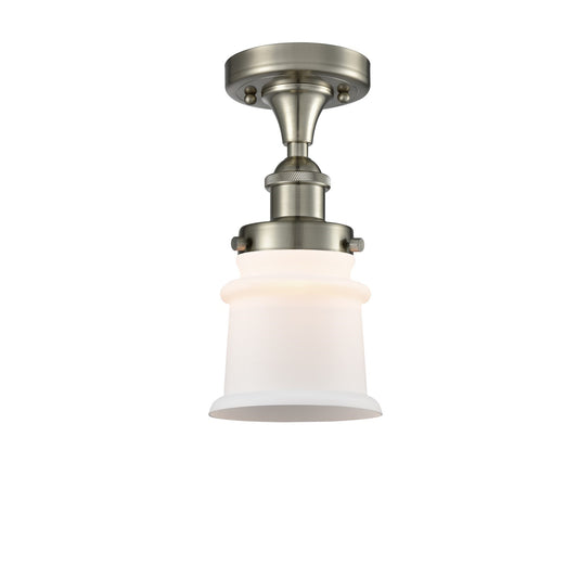 Innovations Canton 5.25in 1-Light Semi-Flush Mount | Modern Contempo Brushed Satin Nickel and Matte White Frosted Glass | Hallway | Model 916-1C-SN-G181S