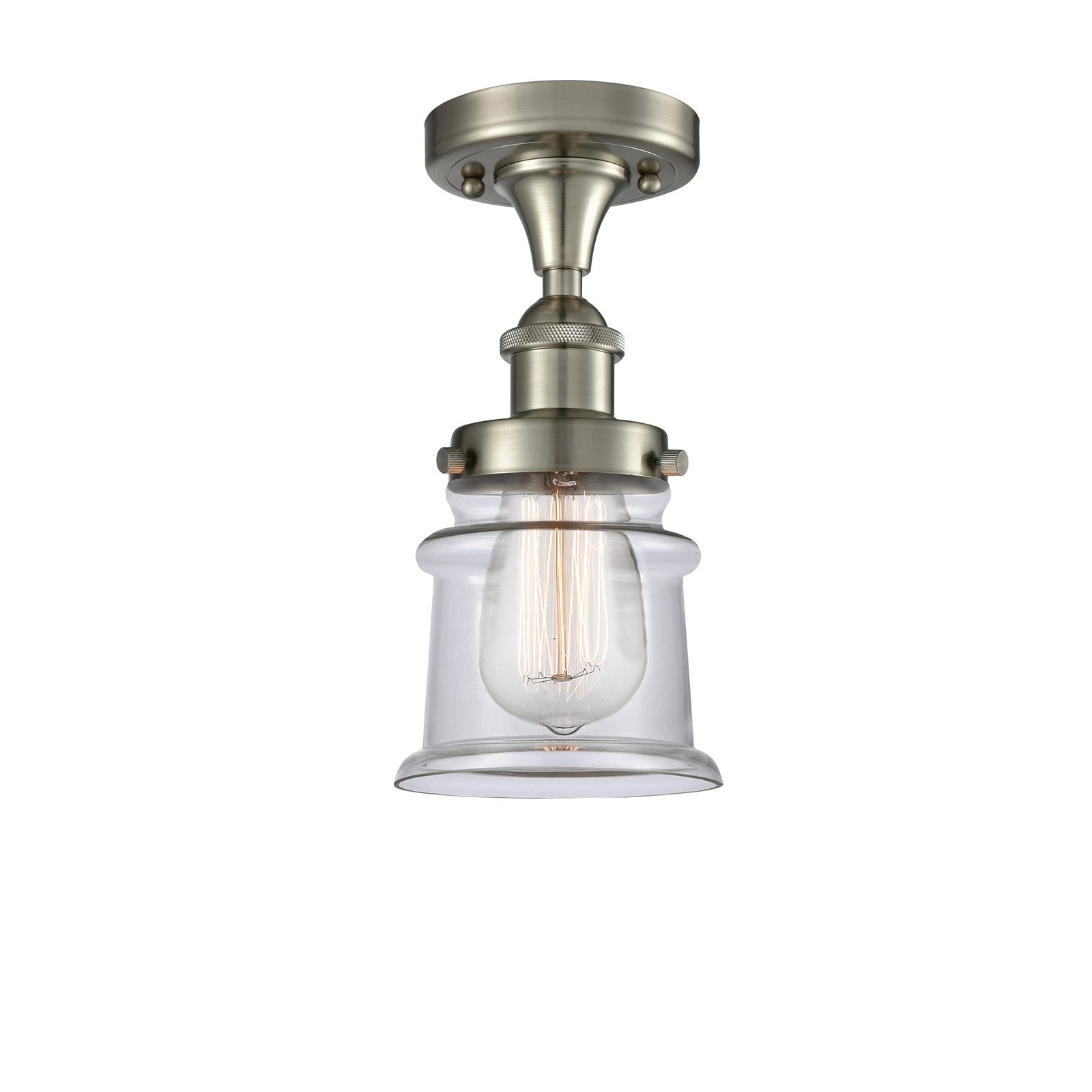 Innovations Canton 5.25in 1-Light Semi-Flush Mount | Modern Transitional Brushed Satin Nickel and Clear Glass | Hallway & Entryway | Model 916-1C-SN-G182S