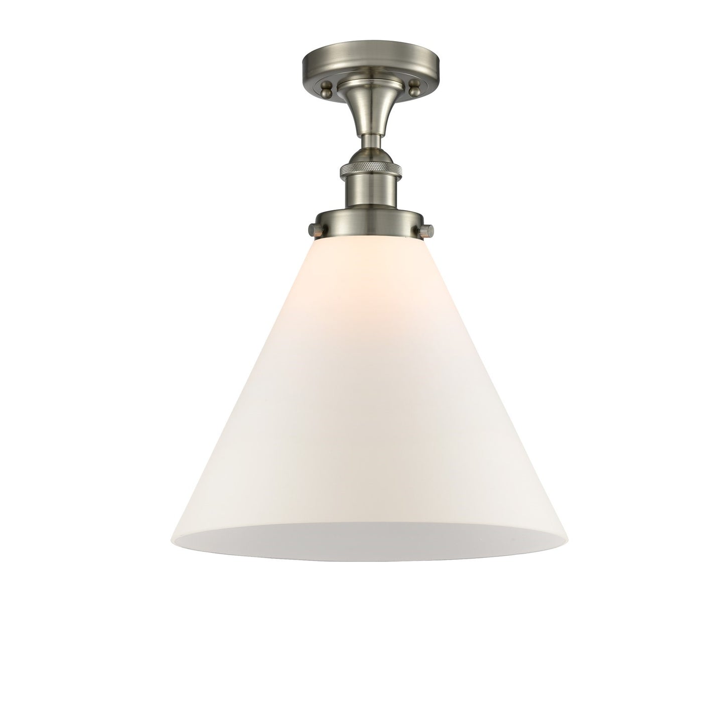 Innovations Cone 12in 1-Light Semi-Flush Mount with LED | Industrial Brushed Satin Nickel and Matte White Frosted Glass | Model 916-1C-SN-G41-L-LED