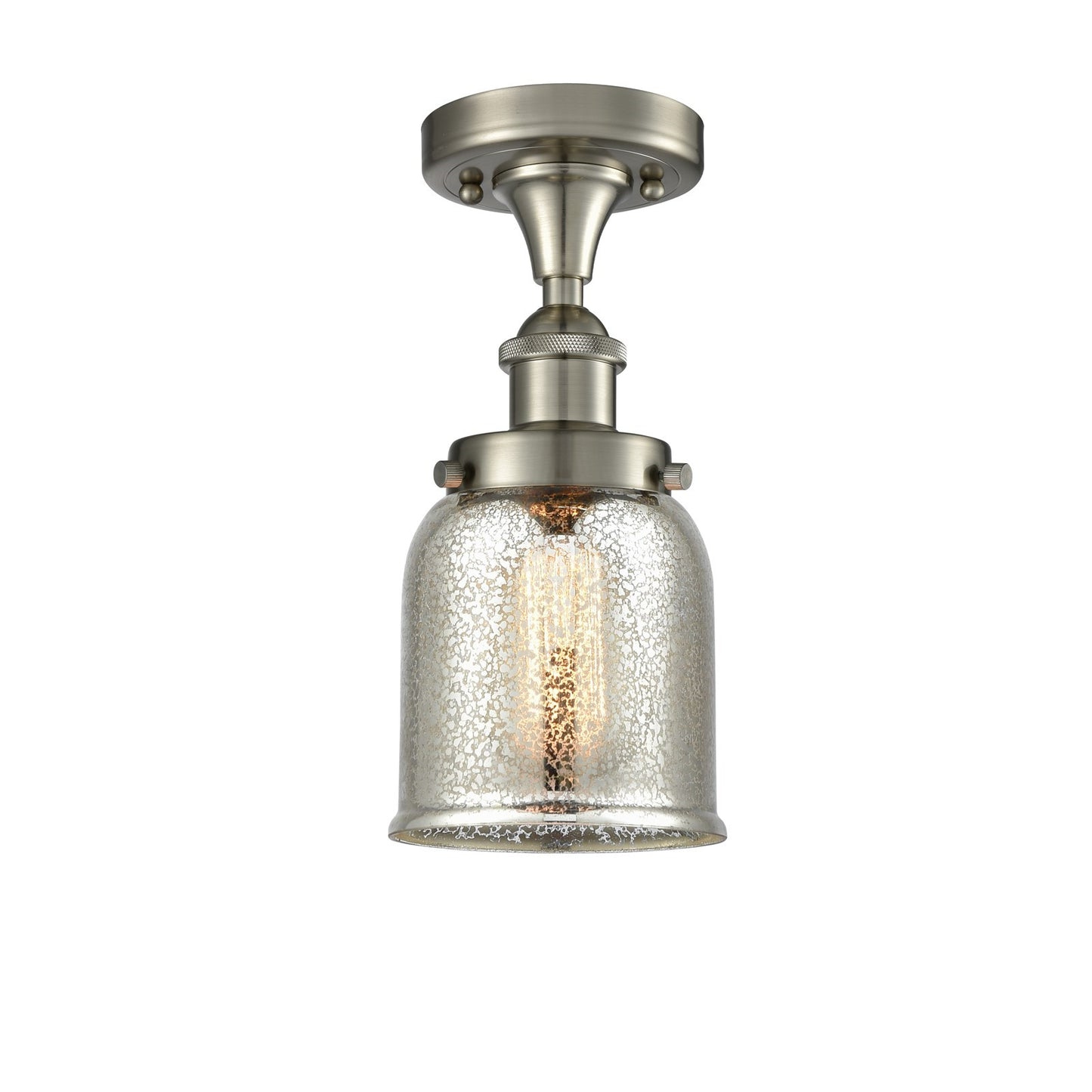 Innovations Bell 5in 1-Light Semi-Flush Mount | Industrial Brushed Satin Nickel and Silver Plated Mercury Glass | Hallway & Entryway | Model 916-1C-SN-G58