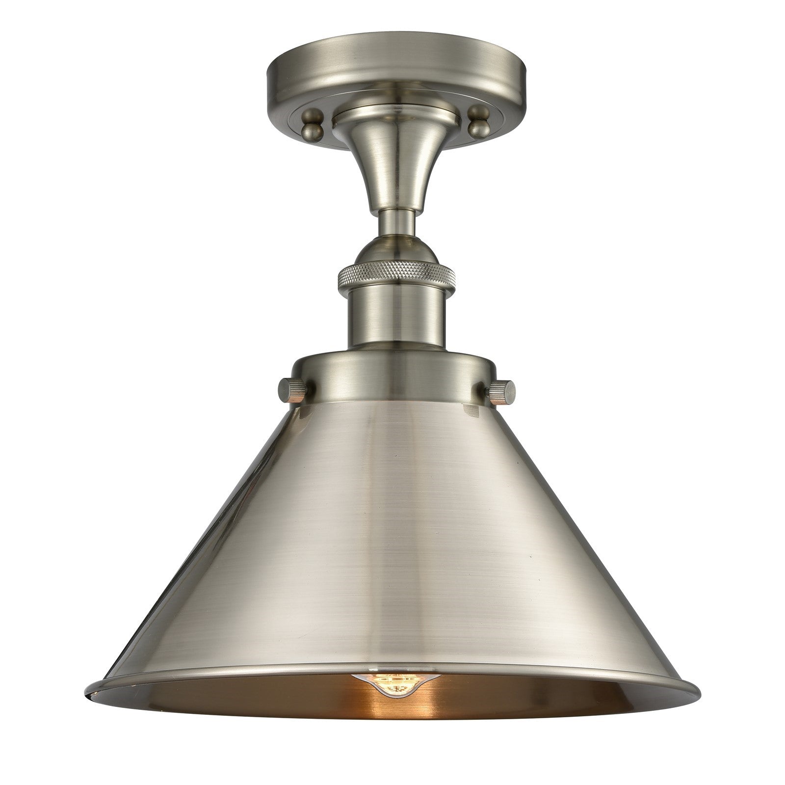 Innovations Briarcliff 10in 1-Light Semi-Flush Mount | Industrial Brushed Satin Nickel Steel and Cast Brass Metal Cone Shade | Model 916-1C-SN-M10-SN