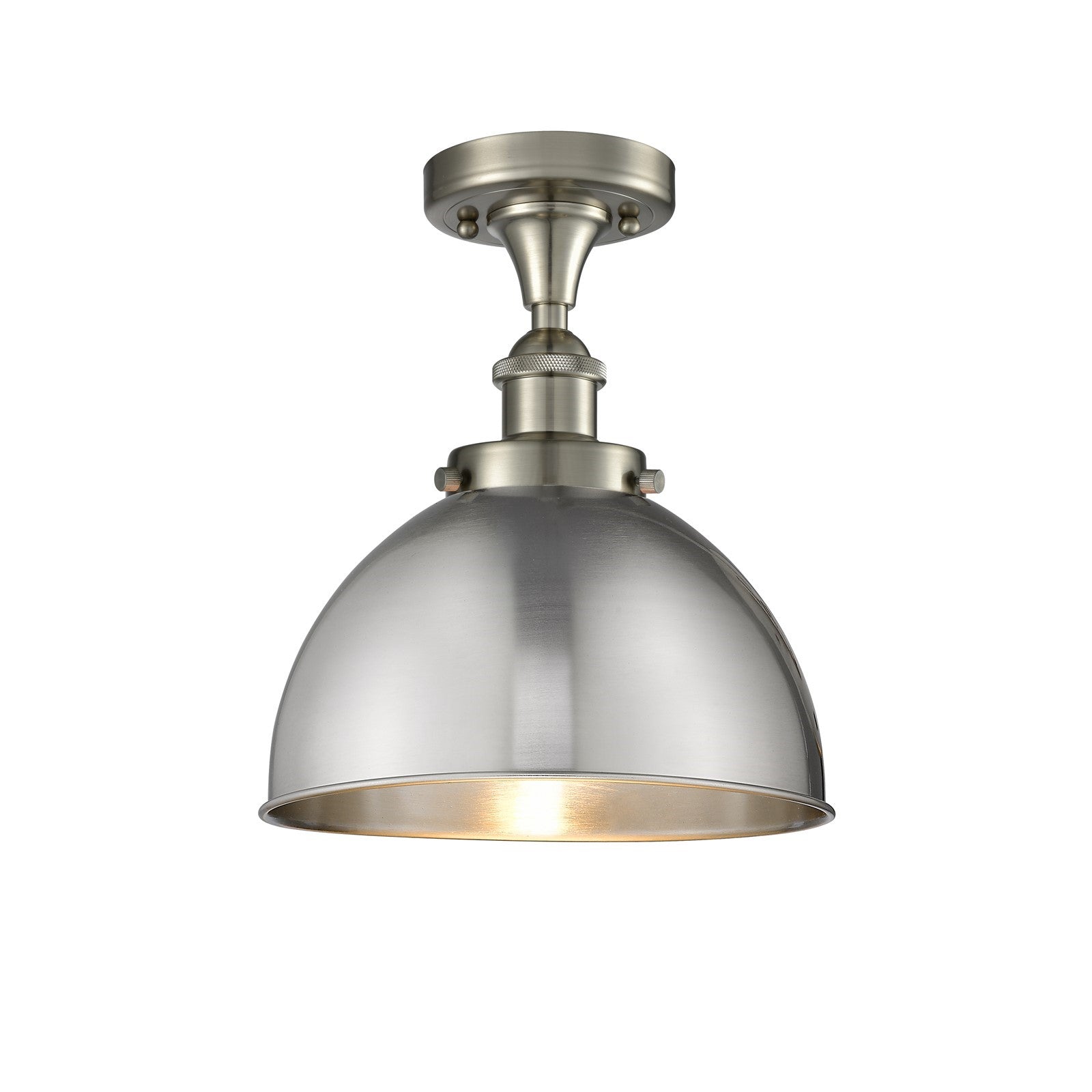 Innovations Derby 10in 1-Light Semi-Flush Mount | Industrial Brushed Satin Nickel Steel and Cast Brass Metal Dome Shade | Model 916-1C-SN-MFD-10-SN