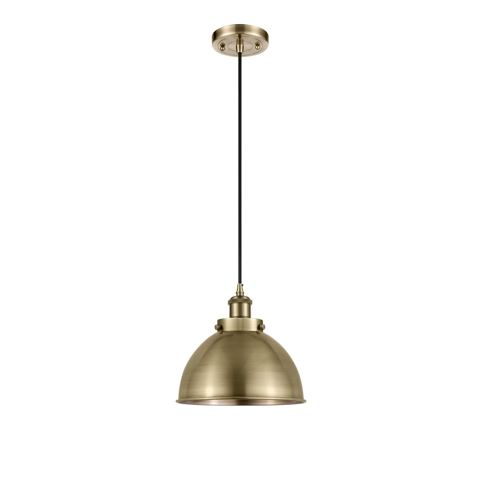 Innovations Derby 10in 1-Light Mini Pendant | Industrial Antique Brass Steel and Cast Brass Metal Dome Shade | Kitchen Island | Model 916-1P-AB-MFD-10-AB