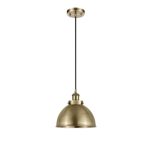 Innovations Derby 10in 1-Light Mini Pendant | Industrial Antique Brass Steel and Cast Brass Metal Dome Shade | Kitchen Island | Model 916-1P-AB-MFD-10-AB