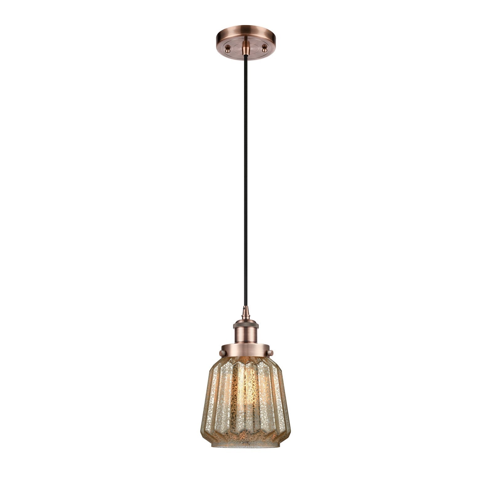 Innovations Chatham 7in 1-Light Mini Pendant | Transitional Antique Copper Steel and Cast Brass Mercury Ribbed Glass | Kitchen | Model 916-1P-AC-G146
