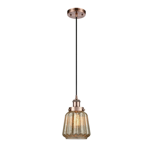Innovations Chatham 7in 1-Light Mini Pendant | Transitional Antique Copper Steel and Cast Brass Mercury Ribbed Glass | Kitchen | Model 916-1P-AC-G146