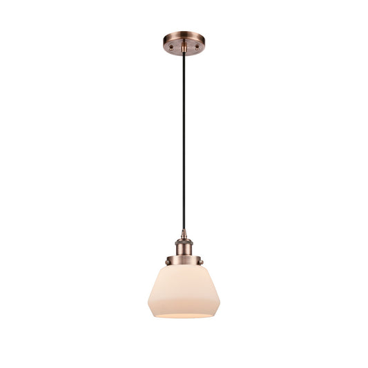 Innovations Fulton 7in 1-Light Mini Pendant | Transitional Antique Copper Steel and Cast Brass Matte White Frosted Glass | Kitchen | Model 916-1P-AC-G171