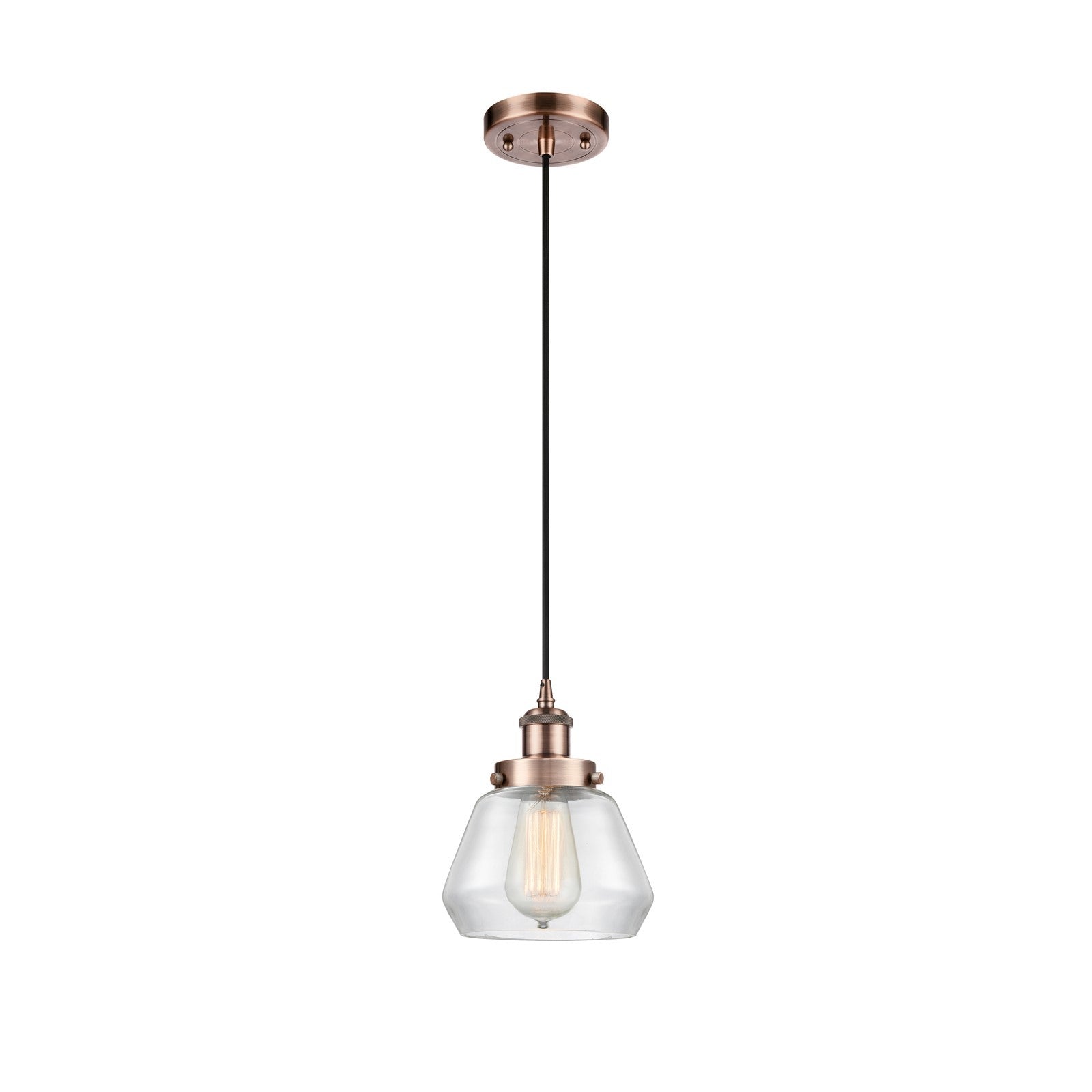 Innovations Fulton 7in 1-Light Mini Pendant | Modern Transitional Antique Copper Steel and Clear Glass | Kitchen Island & Dining | Model 916-1P-AC-G172