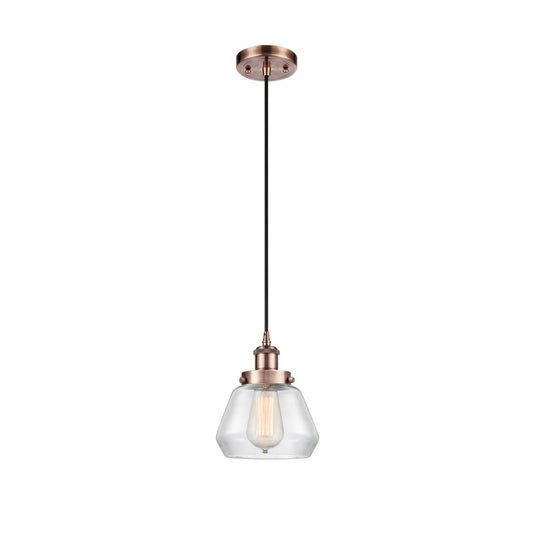 Innovations Fulton 7in 1-Light Mini Pendant | Modern Transitional Antique Copper Steel and Clear Glass | Kitchen Island & Dining | Model 916-1P-AC-G172