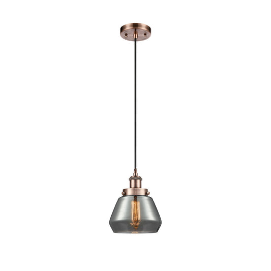 Innovations Fulton 7in 1-Light Mini Pendant | Modern Transitional Antique Copper Steel and Smoked Glass | Kitchen Island & Dining | Model 916-1P-AC-G173