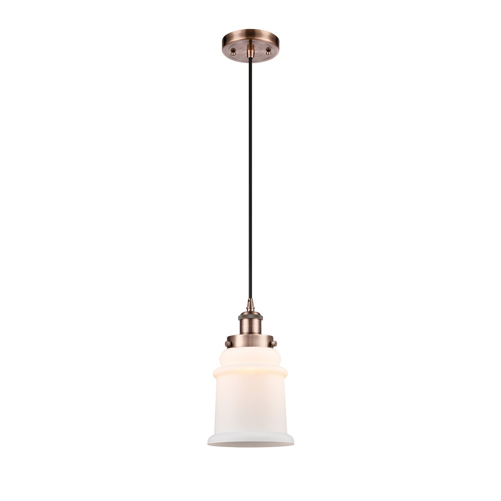 Innovations Canton 6in 1-Light Mini Pendant | Modern Transitional Antique Copper Steel and Matte White Frosted Glass | Kitchen | Model 916-1P-AC-G181
