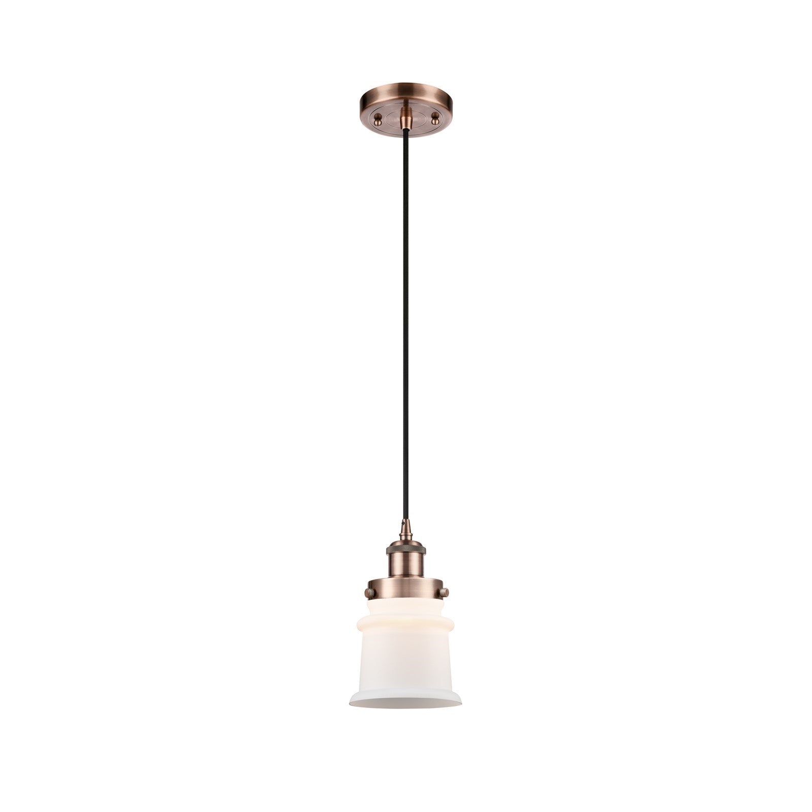 Innovations Canton 5.25in 1-Light Mini Pendant | Modern Transitional Antique Copper Steel and Matte White Frosted Glass | Kitchen | Model 916-1P-AC-G181S