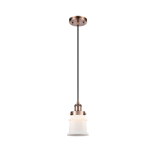 Innovations Canton 5.25in 1-Light Mini Pendant | Modern Transitional Antique Copper Steel and Matte White Frosted Glass | Kitchen | Model 916-1P-AC-G181S