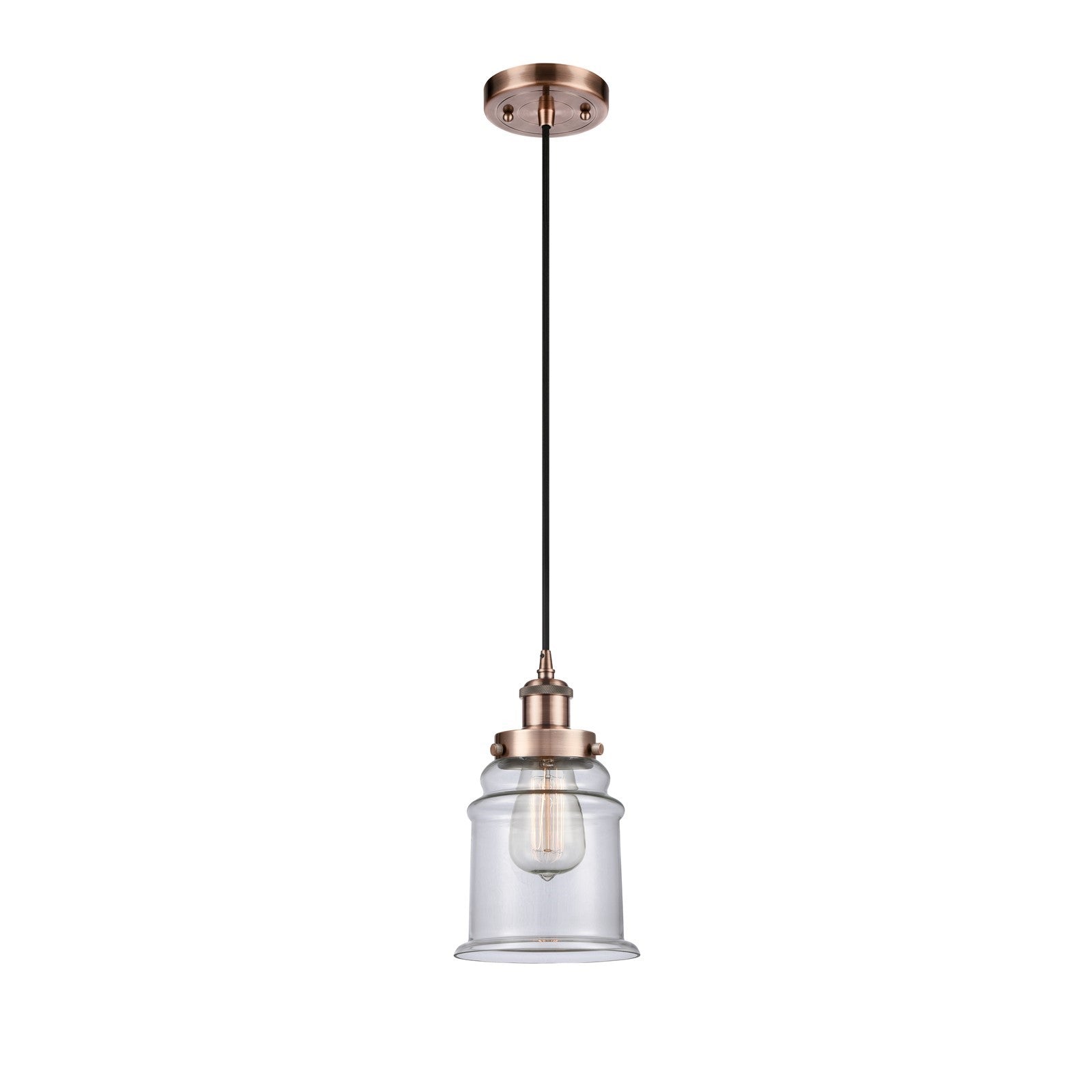 Innovations Canton 6in 1-Light Mini Pendant | Modern Contempo Antique Copper Steel and Clear Glass | Kitchen Island & Dining Room | Model 916-1P-AC-G182