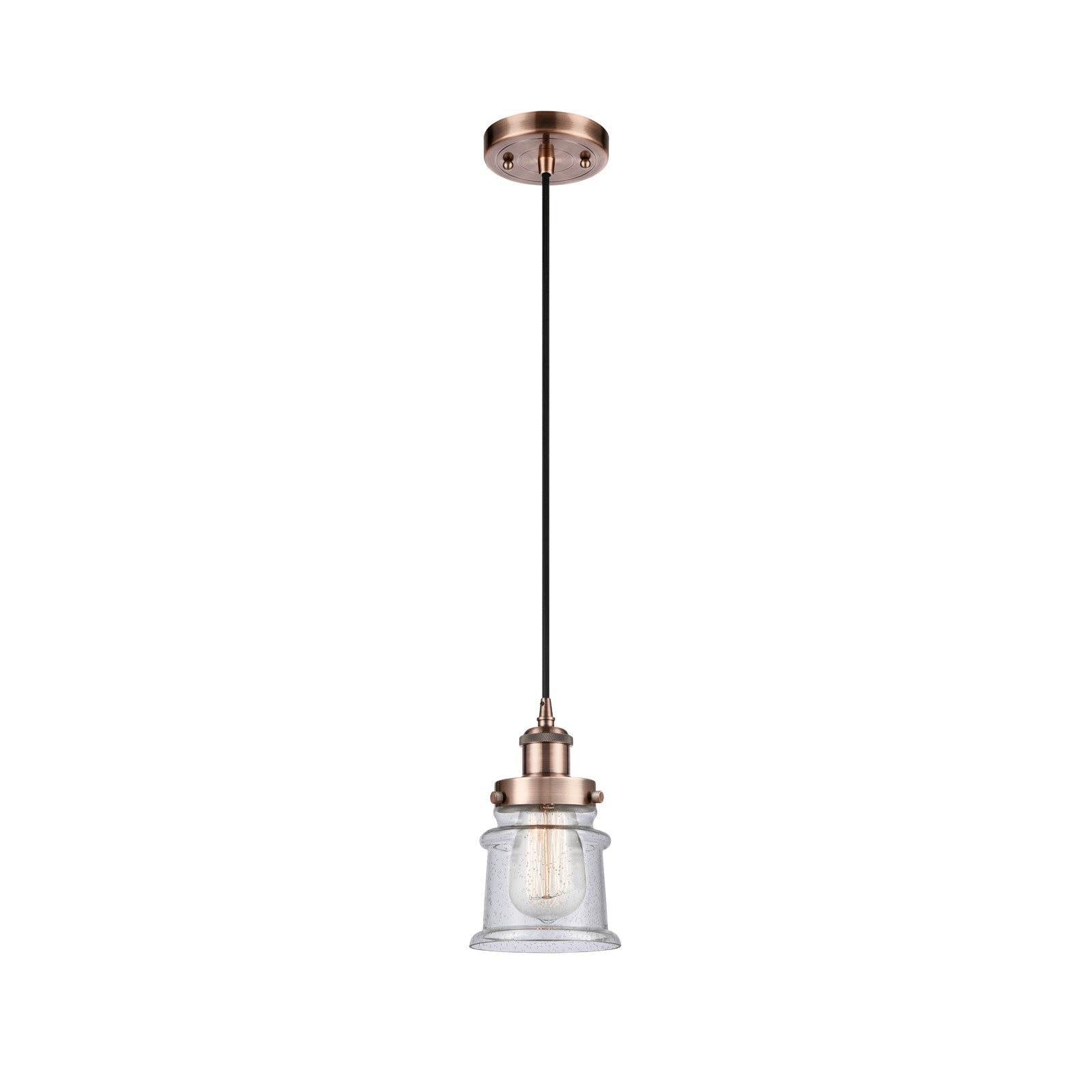 Innovations Canton 5.25in 1-Light Mini Pendant | Modern Contempo Antique Copper Steel and Seedy Glass | Kitchen Island & Dining | Model 916-1P-AC-G184S