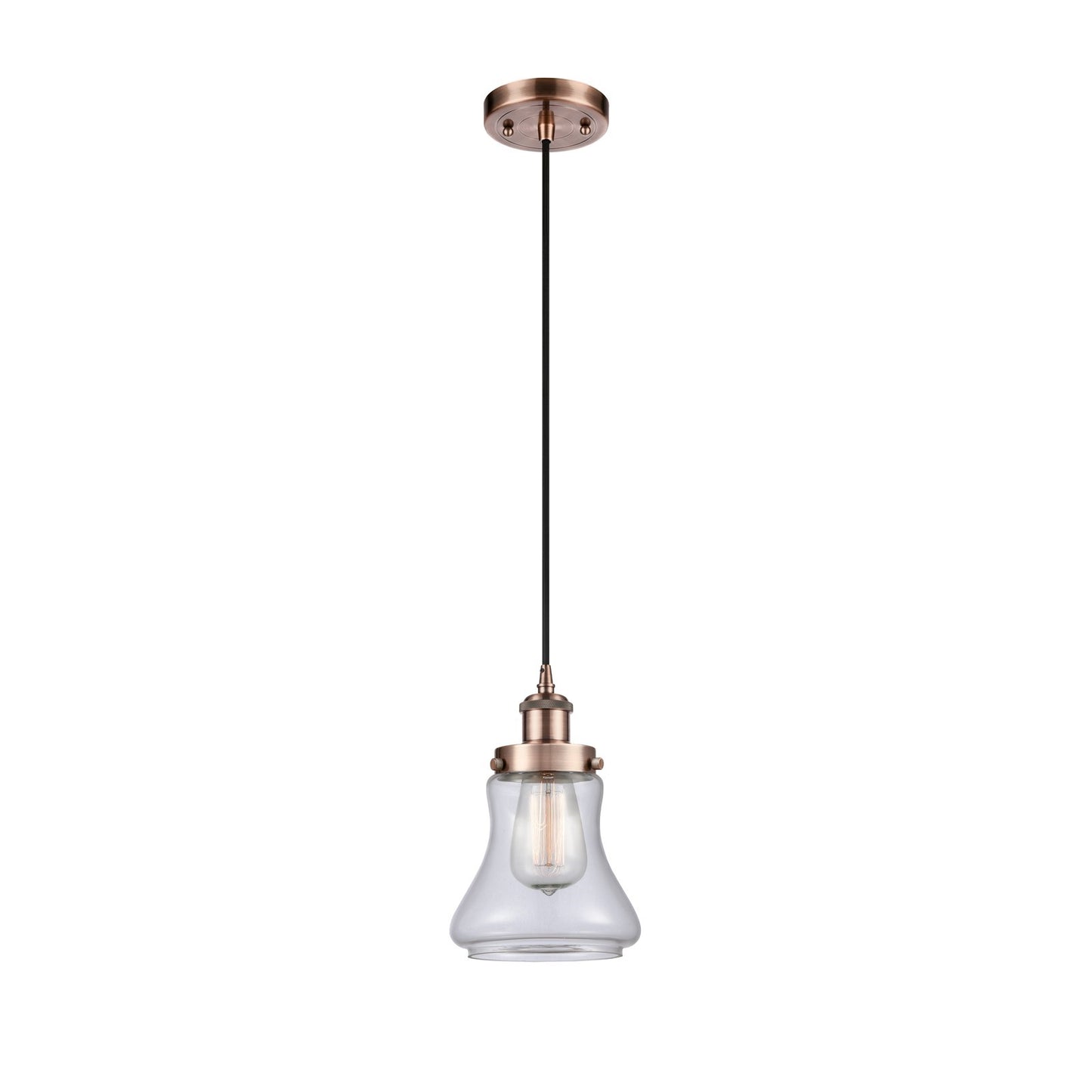 Innovations Bellmont 6in 1-Light Mini Pendant | Modern Contempo Antique Copper Steel and Clear Glass | Kitchen Island & Dining Room | Model 916-1P-AC-G192