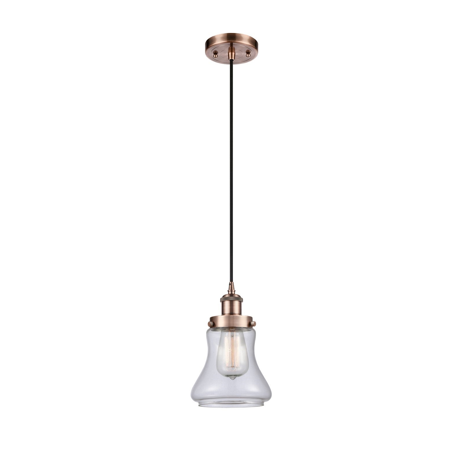 Innovations Bellmont 6in 1-Light Mini Pendant | Modern Contempo Antique Copper Steel and Clear Glass | Kitchen Island & Dining Room | Model 916-1P-AC-G192