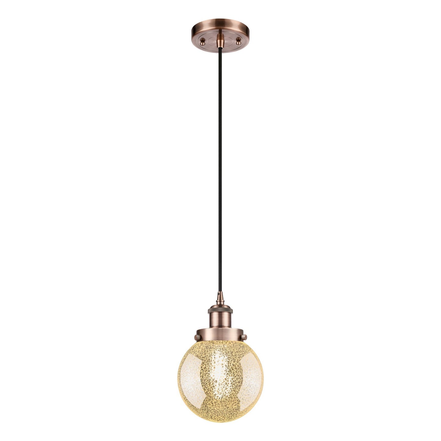 Innovations Beacon 6in 1-Light Mini Pendant | Modern Contempo Antique Copper Steel and Mercury Seeded Glass | Kitchen Island & | Model 916-1P-AC-G208-6